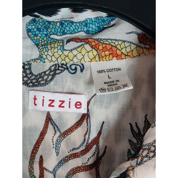 Tizzie Shirt Womens Large Animal Print Leopard Asian Dragon Cuff Artsy Eclectic - Picture 3 of 5